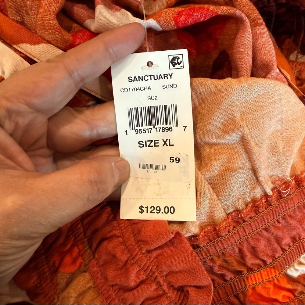 Sanctuary Orange & Rust Floral Summer Dress babydoll XL NWT - Picture 5 of 11